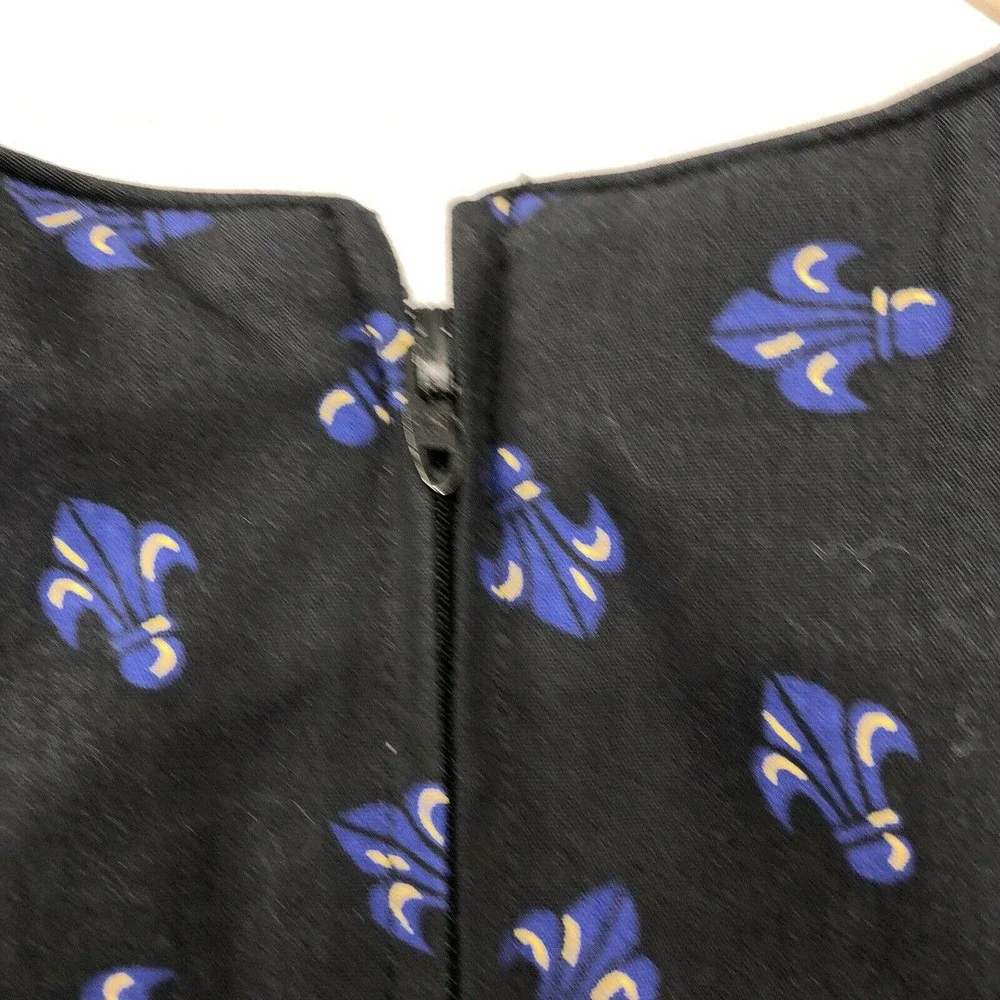 VINTAGE Grandchildren Dress 1980s Sz 14 NWT Black Blue Fleur De Lis Poof Sleeve - Picture 6 of 7
